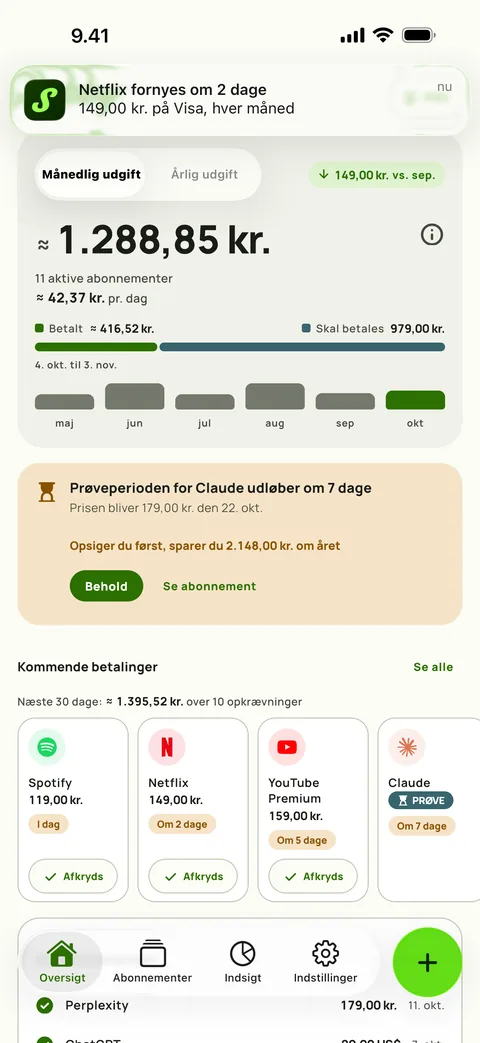 Et praj fra Subby på iPhone: Netflix fornyes om 2 dage, 15,49 på Visa, hver måned