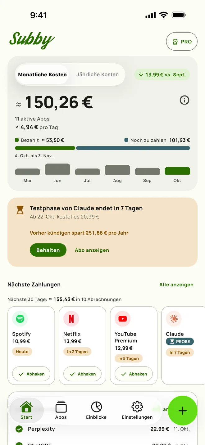 Subby Start auf dem iPhone
