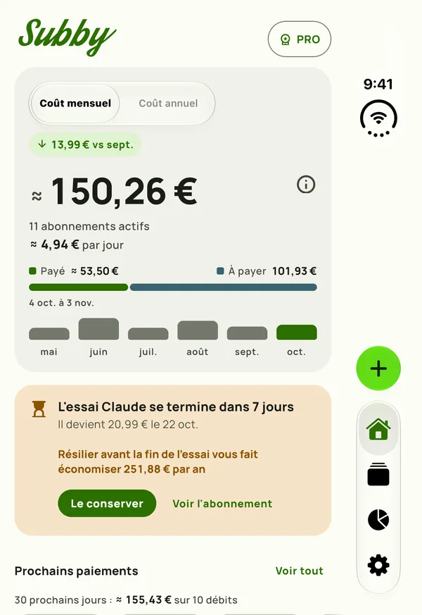 L'accueil compact de Subby sur l'écran extérieur d'un iPhone Duo replié