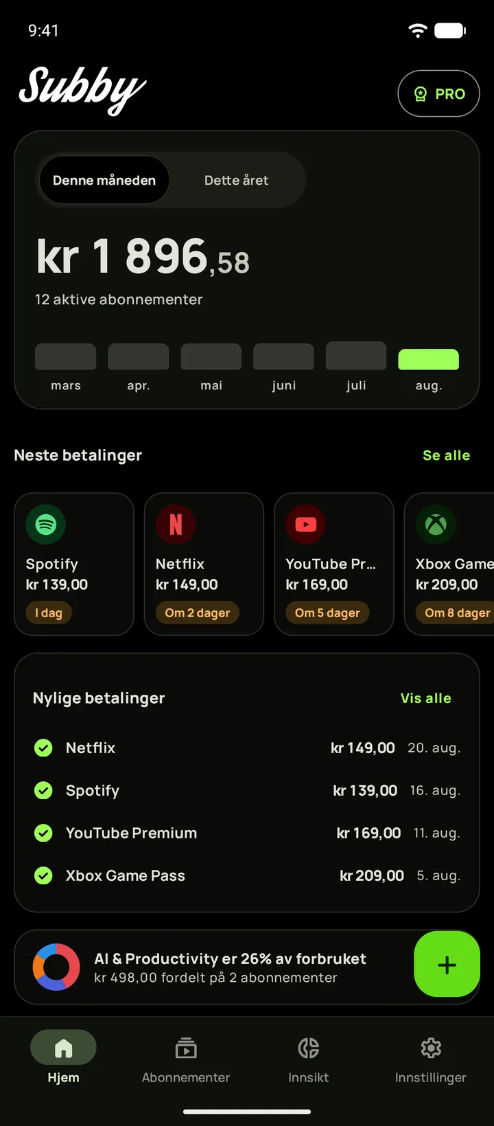 Subby-hjemskjerm i ekte-svart mørk modus