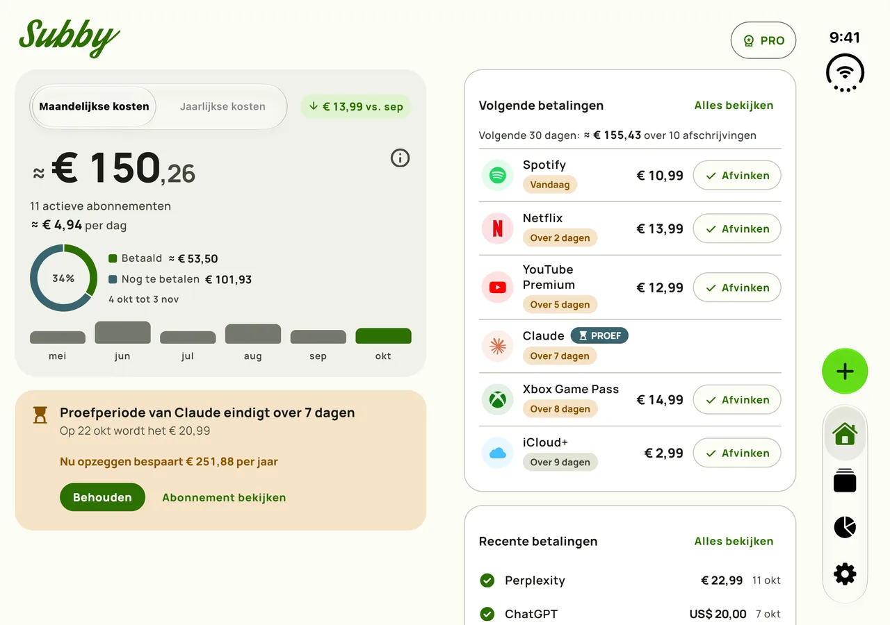 Home in Subby verdeeld over beide panelen van de open iPhone Duo