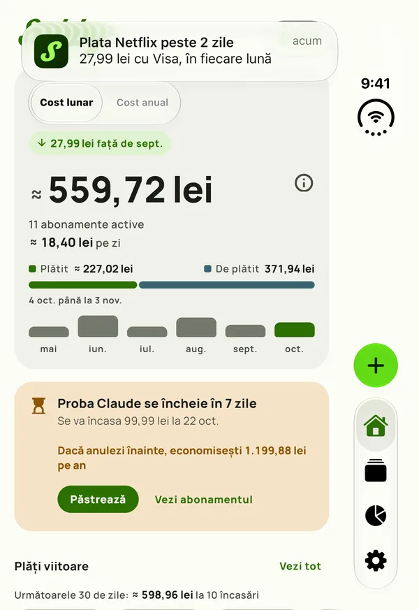 Un memento Subby pe panoul exterior al unui iPhone Duo închis: Netflix se reînnoiește în 2 zile, plata pe Visa, lunar